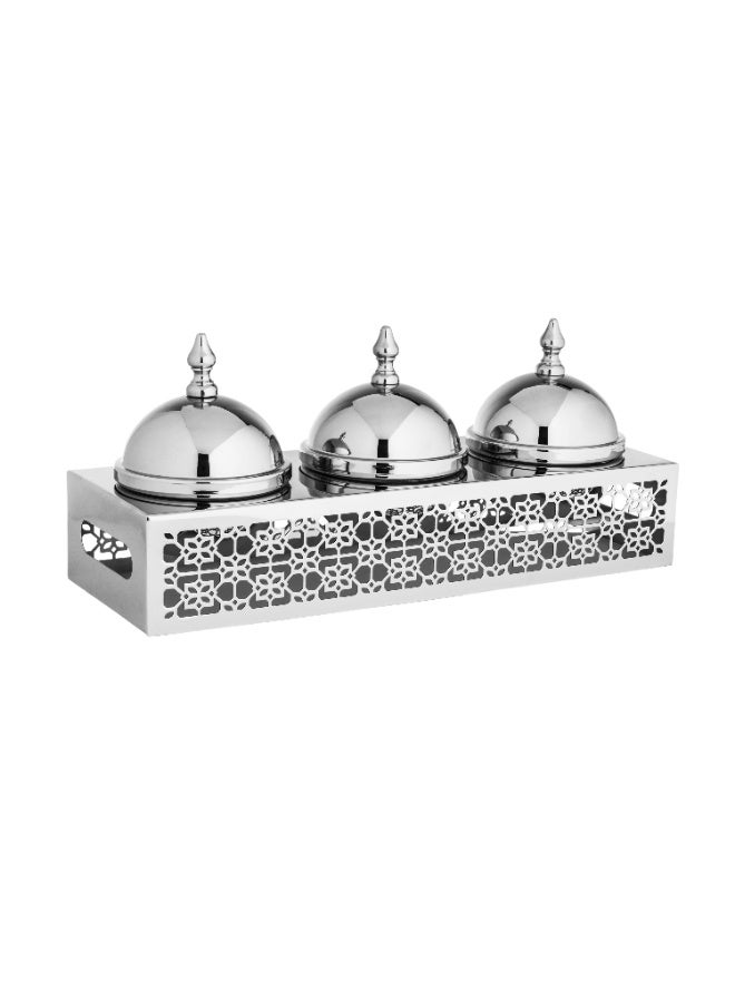 تحفة المائدة  صحن تقديم من الاستيل 3 أقسام زخرفة أندلسية - Image 3